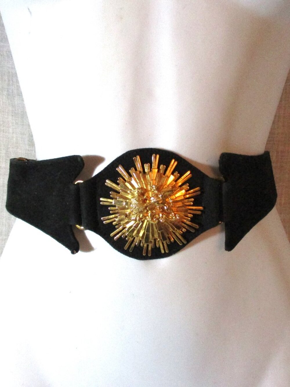 Vintage STARBURST GRIFFIN SHIELD Leather Paneled BELT SUNBURST Brown Black Zip